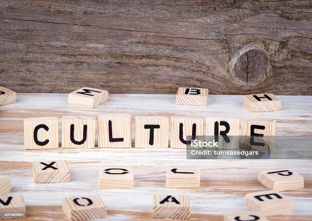 Culture from wooden letters Culture from wooden letters on wooden background Cultures Stock Photo