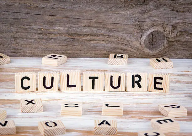 Culture from wooden letters on wooden background