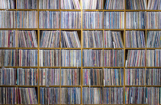 Vinyl Records On Shelf stock photo