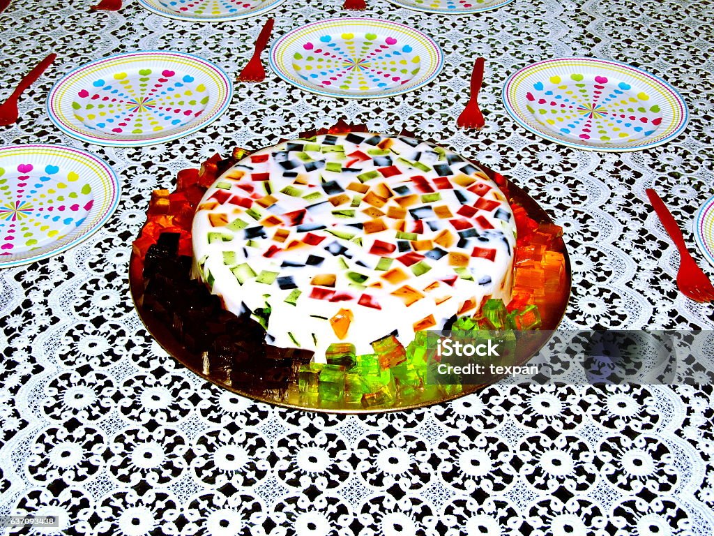 Colorful Jello A colorful Jello cake presented in a round form ready to be served a a birthday party, Birthday Stock Photo