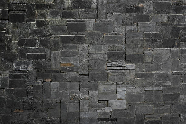 schwarzer stein schiefer textur hintergrund - brick floor stock-fotos und bilder