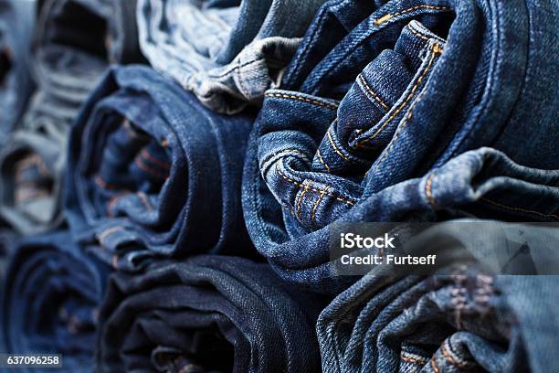 Different Folded Jeans Stock Photo - Download Image Now - Jeans, Denim, Backgrounds