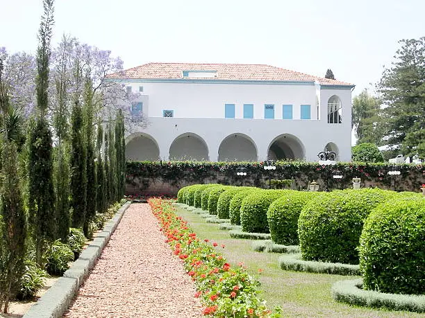 View of he Mansion of Bahji in Bahai garden in Akko, Israel