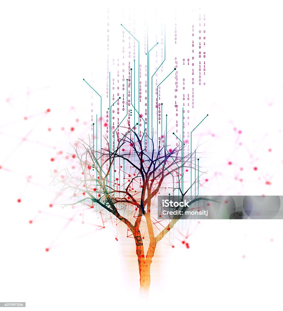 árbol digital en la ilustración de fondo de la tecnología - Foto de stock de Árbol libre de derechos