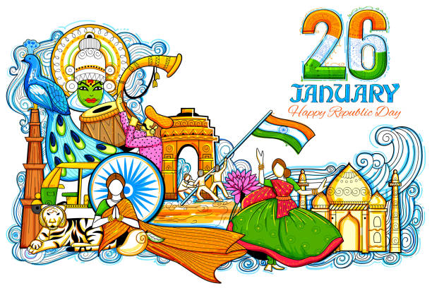 ilustrações de stock, clip art, desenhos animados e ícones de indian background showing its incredible culture and diversity with monument - qutub