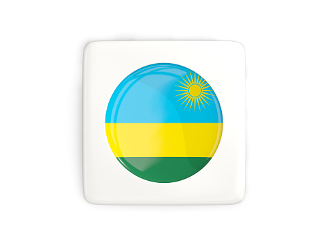 Square button with round flag of rwanda isolated on white. 3D illustration