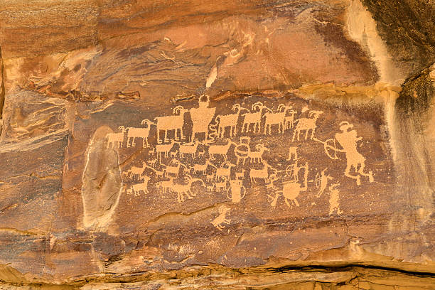 The Great Hunt Freemont Culture petroglyph found in Nine Mile Canyon outside Price, Utah carbon county utah stock pictures, royalty-free photos & images