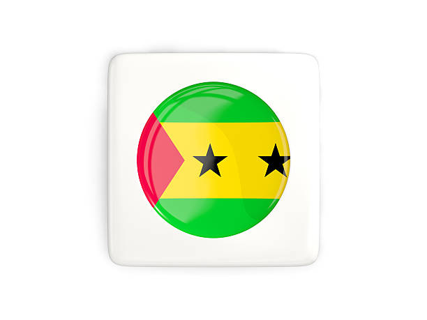 Square button with round flag of sao tome and principe isolated on white. 3D illustration
