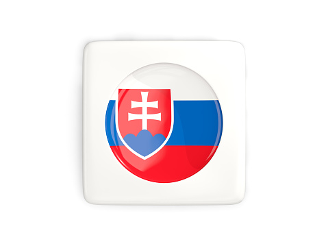 Square button with round flag of slovakia isolated on white. 3D illustration