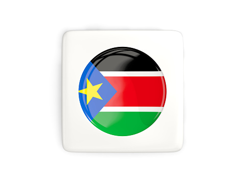 Square button with round flag of south sudan isolated on white. 3D illustration
