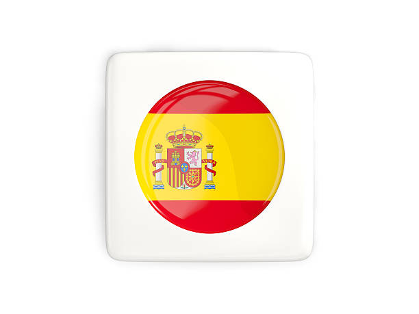 istock Square button with round flag of spain 637100874