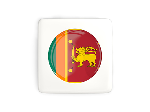 Square button with round flag of sri lanka isolated on white. 3D illustration