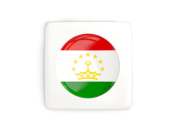 Square button with round flag of tajikistan isolated on white. 3D illustration