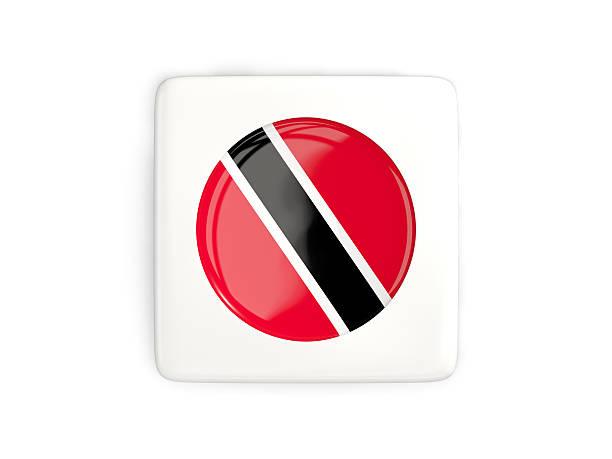 Square button with round flag of trinidad and tobago isolated on white. 3D illustration