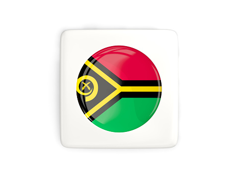Square button with round flag of vanuatu isolated on white. 3D illustration