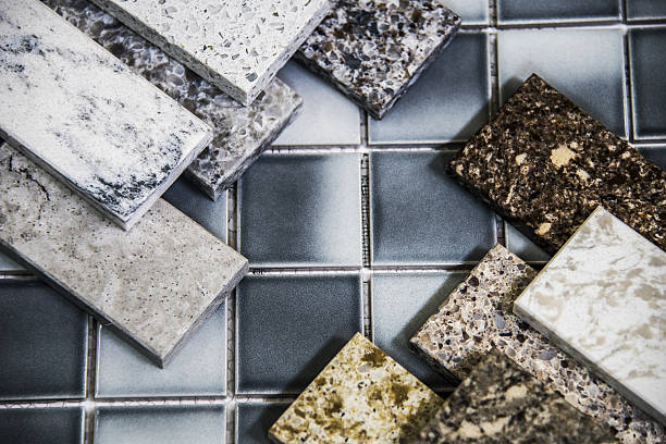istock Kitchen natural stone counter samples and floor tiles color samples 637104140