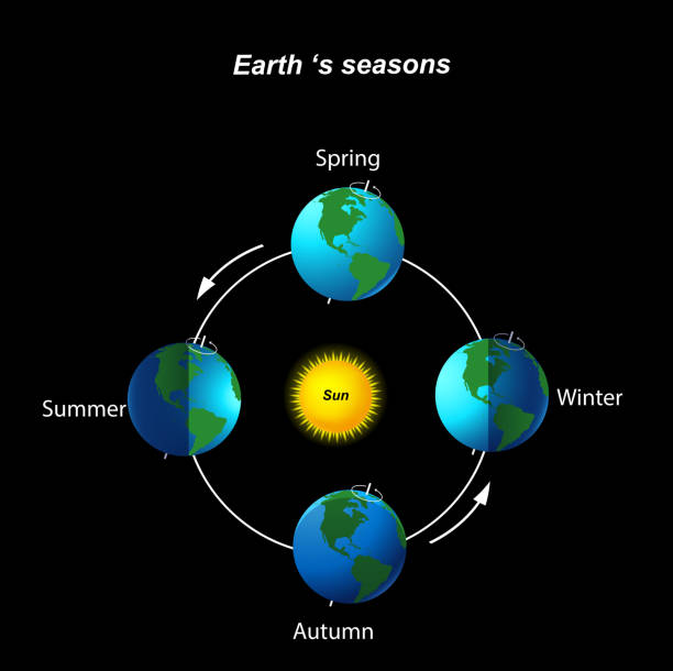 Earth's season on black background Illustration of Earth's season on black background galaxy diagram stock illustrations