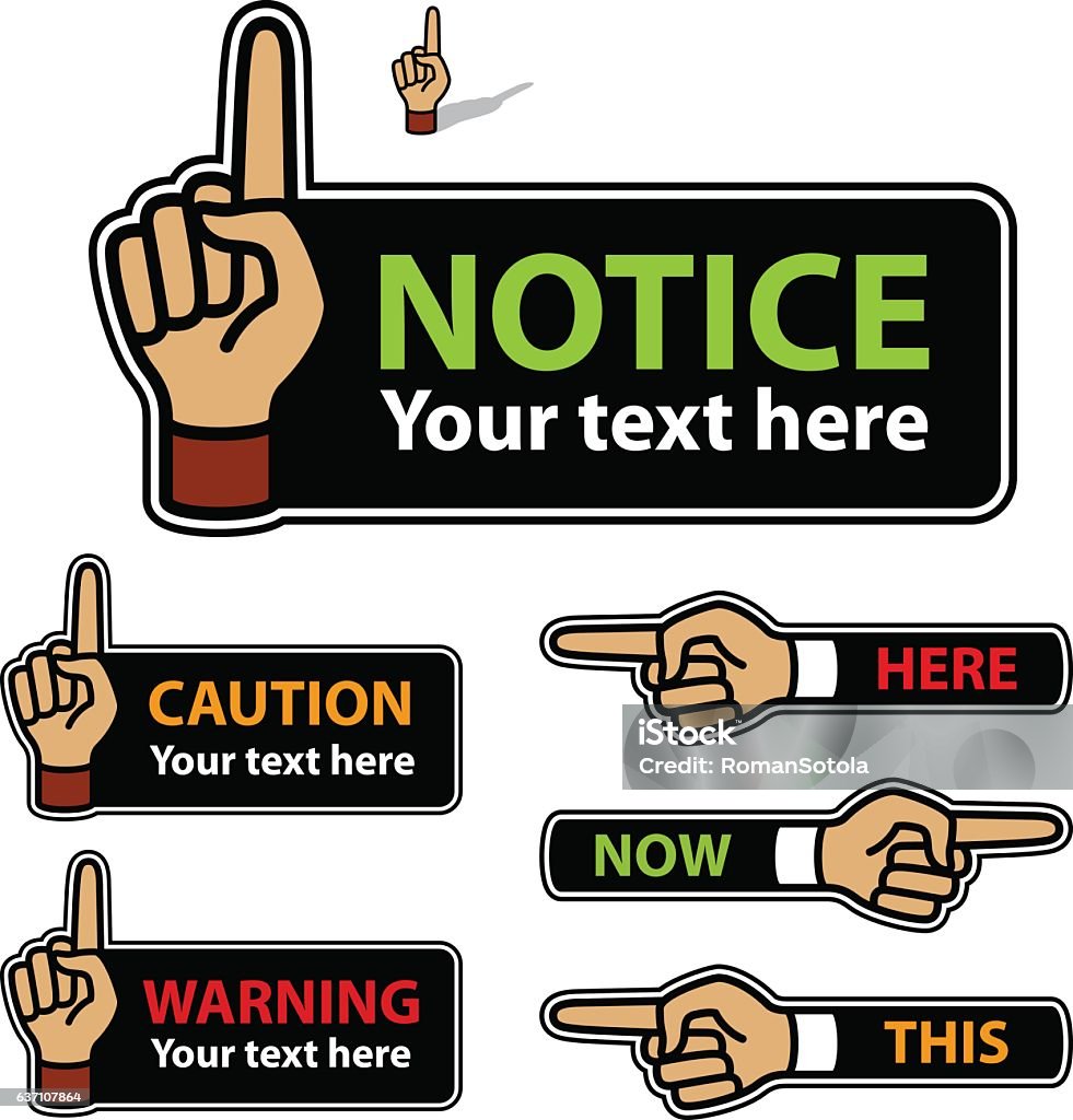 Forefinger Pointing Warning Forefinger And Pointing Hand Labels Stock Illustration ...