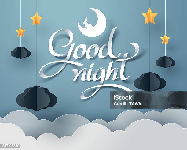 Paper Art Of Goodnight And Sweet Dream Stock Illustration - Download Image Now - Child, Hanging Mobile, Sleeping