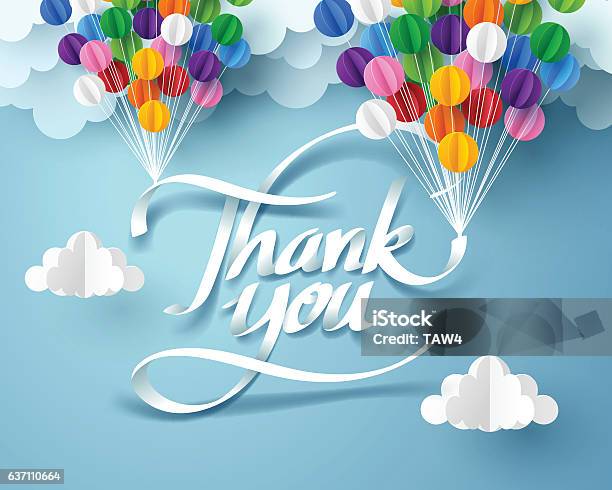 Paper Art Of Thank You Calligraphy Hand Lettering Stock Illustration - Download Image Now - Thank You - Phrase, Balloon, Vector