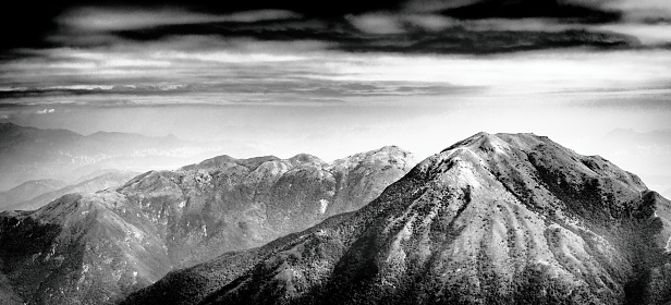 Mountains and Peak in Asia, Winter, Black and White