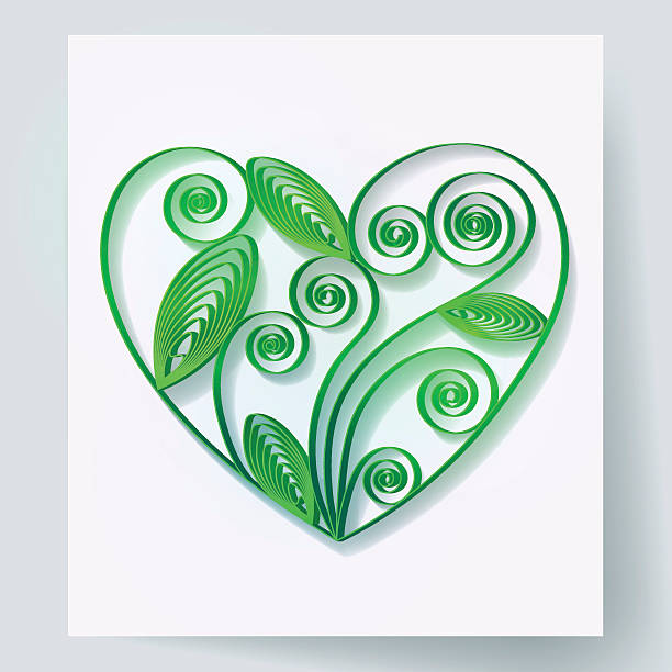 ilustrações, clipart, desenhos animados e ícones de arte em papel de planta do coração, conceito de ecologia e estilo de acolchoamento - heart shape grass paper green