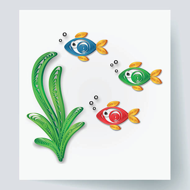 Paper art of fish and alga, quilling style Paper art of fish and alga, quilling style, vector art and illustration. paper quilling stock illustrations