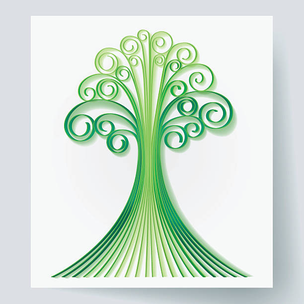 Paper art of green tree, ecology concept and quilling style Paper art of green tree, ecology concept and quilling style, vector art and illustration. paper quilling stock illustrations