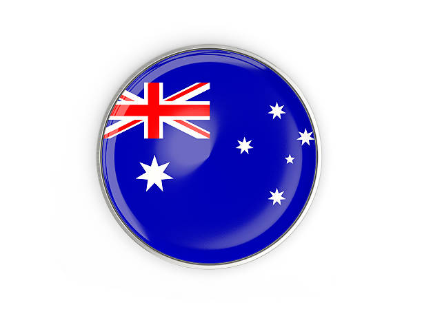 istock Flag of australia, round icon with metal frame 637114416