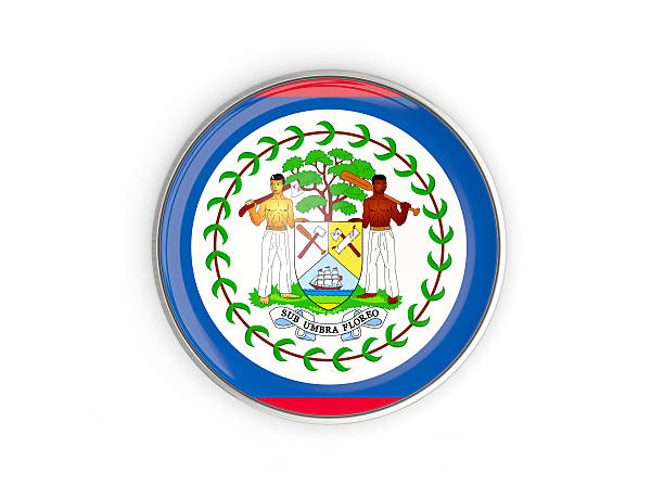 istock Flag of belize, round icon with metal frame 637114860