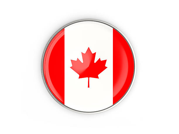 istock Flag of canada, round icon with metal frame 637115628
