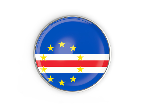 Flag of cape verde, round icon with metal frame isolated on white. 3D illustration