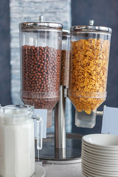 istock Dispenser Breakfast buffet with chocolate balls and corn flakes 637115770