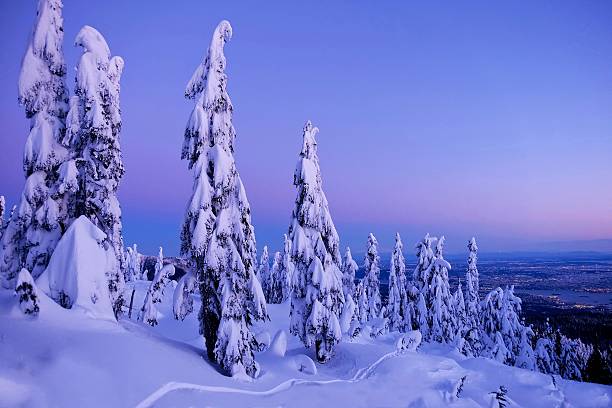istock Winter sunset on mountains over the city. 637116610