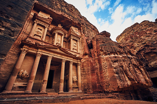 Stunning view of Petra church UNESCO heritage in rock in Jordan