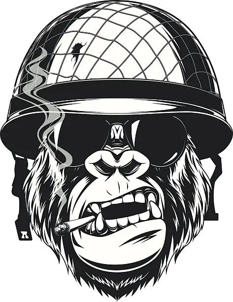 Vector illustration of Monkey soldier with a cigarette