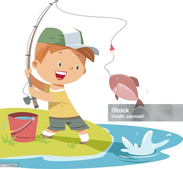 Boy Is Fishing Stock Illustration - Download Image Now - Fishing, Child, Fisher - Role