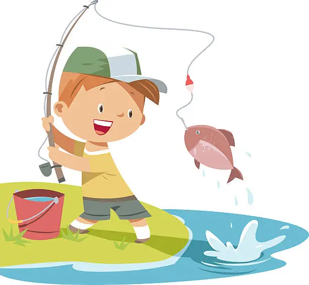 Vector illustration of Boy is fishing