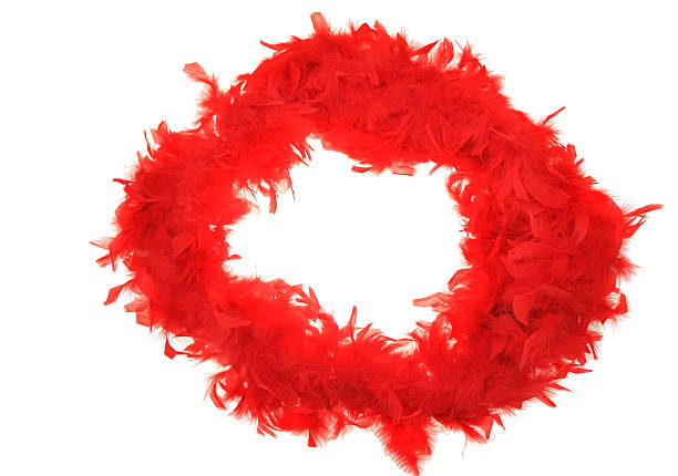ficelle de boa à plumes rouges moelleux sur blanc - feather boa feather isolated red photos et images de collection