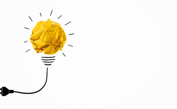 istock Ideas with yellow paper crumpled ball ( lightbulb ).Creative con 637119608