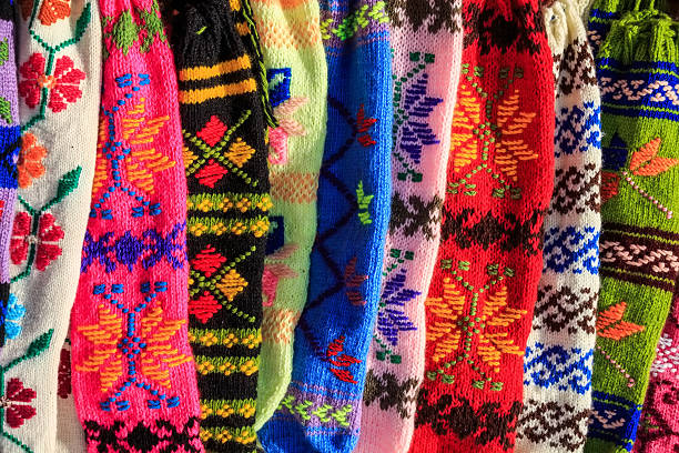 istock Bunch of handmade colorful woolen socks 637122358