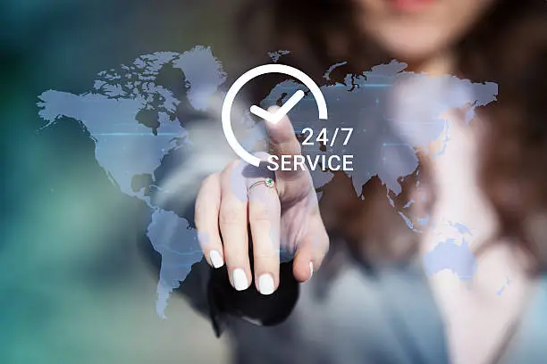 Photo of 24/7 worldwide customer service support.