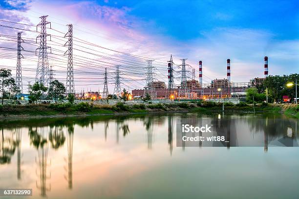 Twilight Photo Of Power Plant Stock Photo - Download Image Now - Power Line, Electricity, Nuclear Power Station