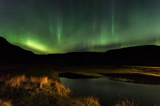 Northern lights, aurora borealis, Skogar, Iceland