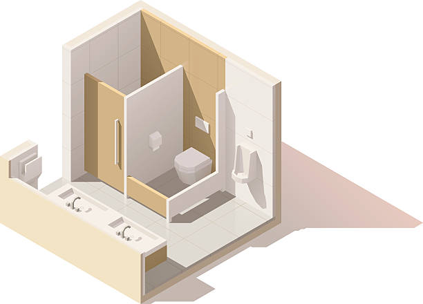 vektor isometrik rendah poli ikon toilet umum - toilet umum ilustrasi ilustrasi stok