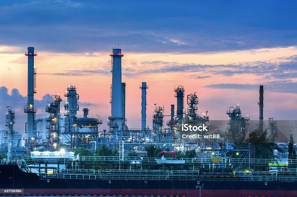 Oil refinery in morning Industry Stock Photo