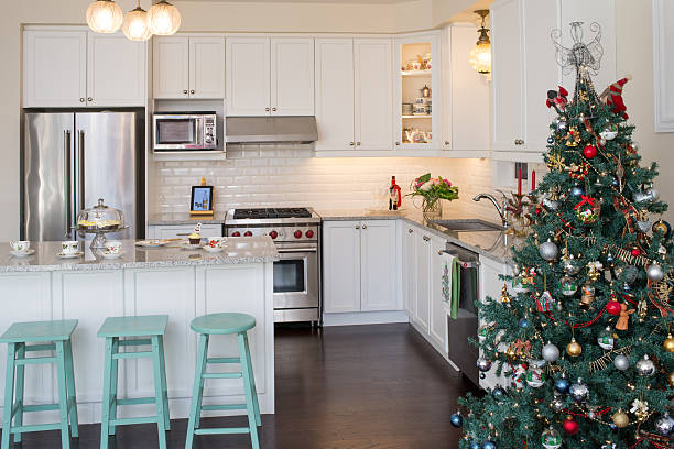 istock New white kitchen with Christmas decorations 637139406