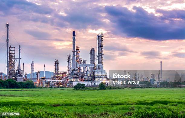 Oil And Gas Industry Refinery At Sunset Factory Stock Photo - Download Image Now