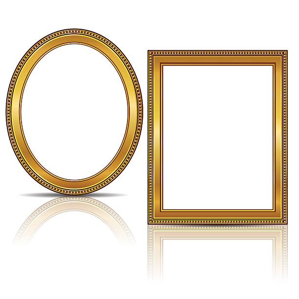 frames gold color with shadow frames gold color with shadow on white background ellipse photos stock illustrations