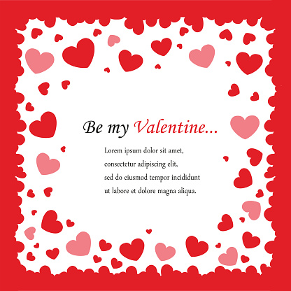 postcards Valentine's Day square background with red hearts and space for text in the middle